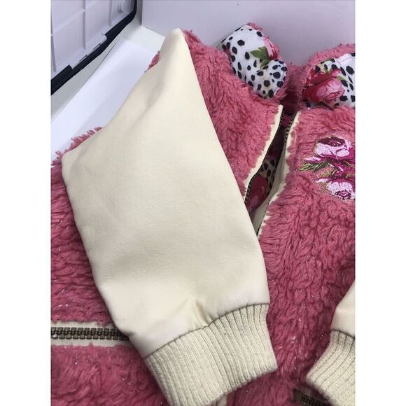 Betsey Johnson Faux Fur Faux Leather Bomber Jacket - Pink/tan, Sz 18mo - Picture 6 of 16